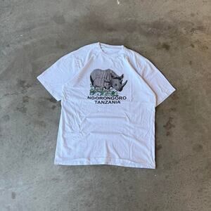 Vintage 90s Y2K Tanzania Rhino Rhinoceros Graphic T-Shirt White